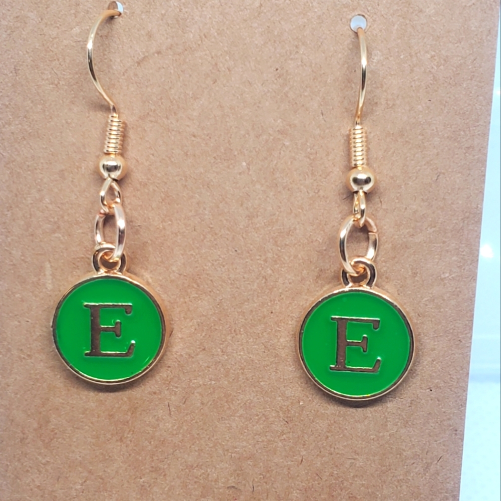7/$10 E Initial Earrings, New